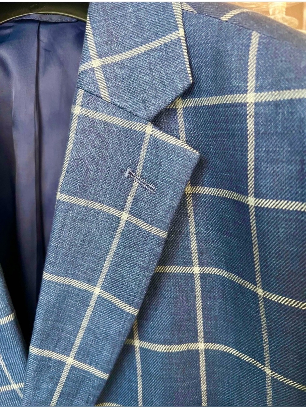 Ralph Lauren Linen Blue Windowpane Sport Coat with White Grid